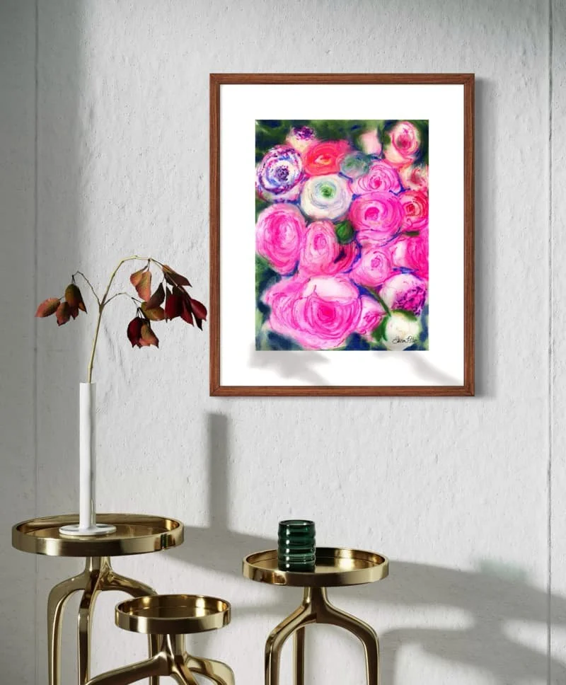 Deep Pink Florals | Original Watercolor Painting | 16x20 | Framed